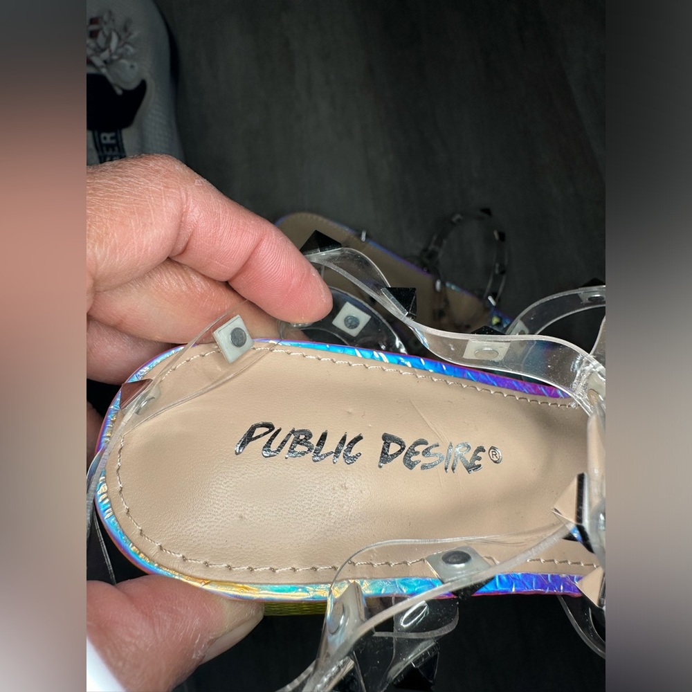 Public Desire sandals. 3 inch block heel. Spear straps with metal studs. Size 7. - Picture 5 of 5